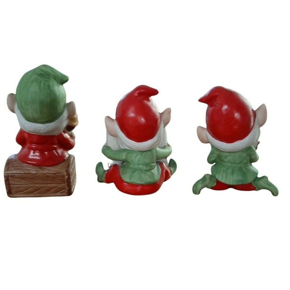 3 Vintage Homco Elf elves Christmas #5406 ceramic toymaker train doll - Picture 2 of 6
